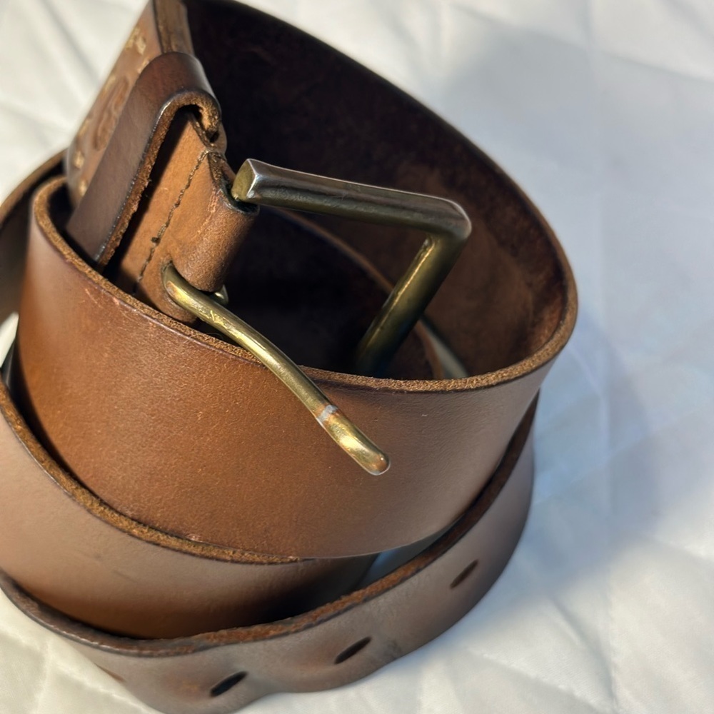Timberland Mens Brown Casual Genuine Leather Jean Belt Brass Wide Buckle - Picture 7 of 9